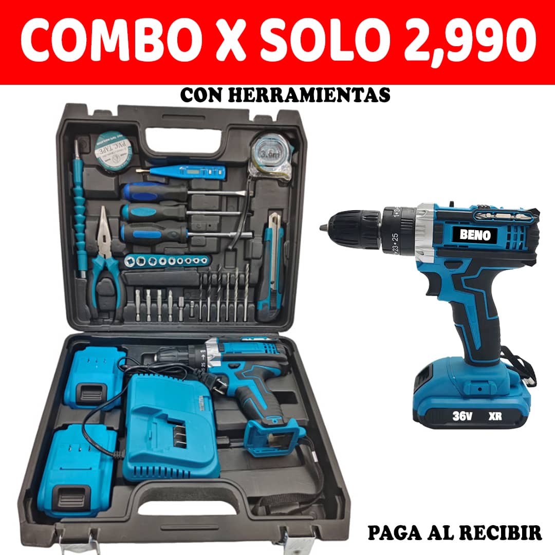 Taladro 36V Recargable Con Martillo 🔨 y Herramientas De Regalo