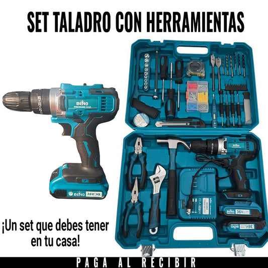 Combo Taladro Martillo Con Herramientas +108 Piezas