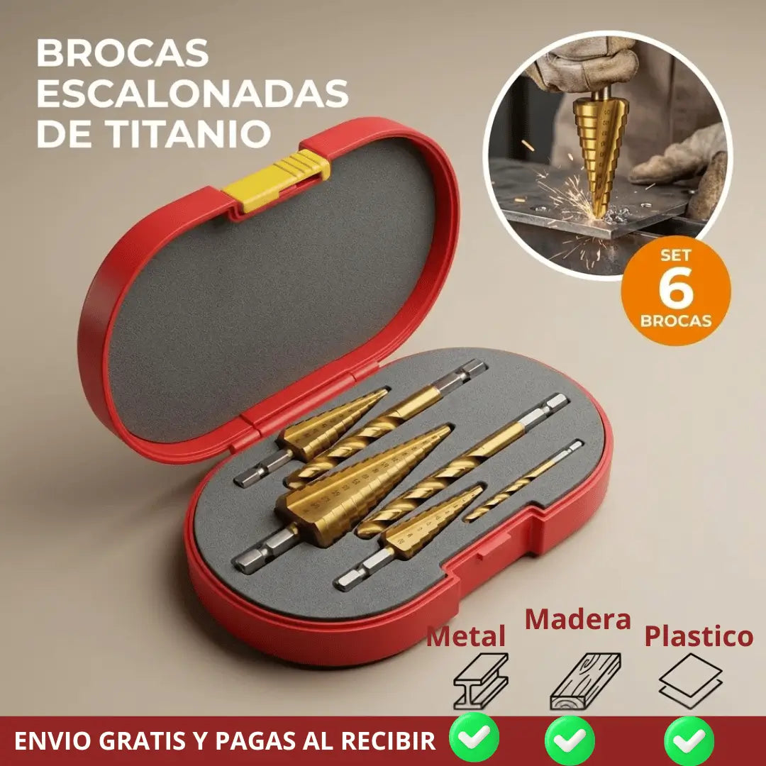 SET 6 BROCAS ESCALONADAS DE TITANIO