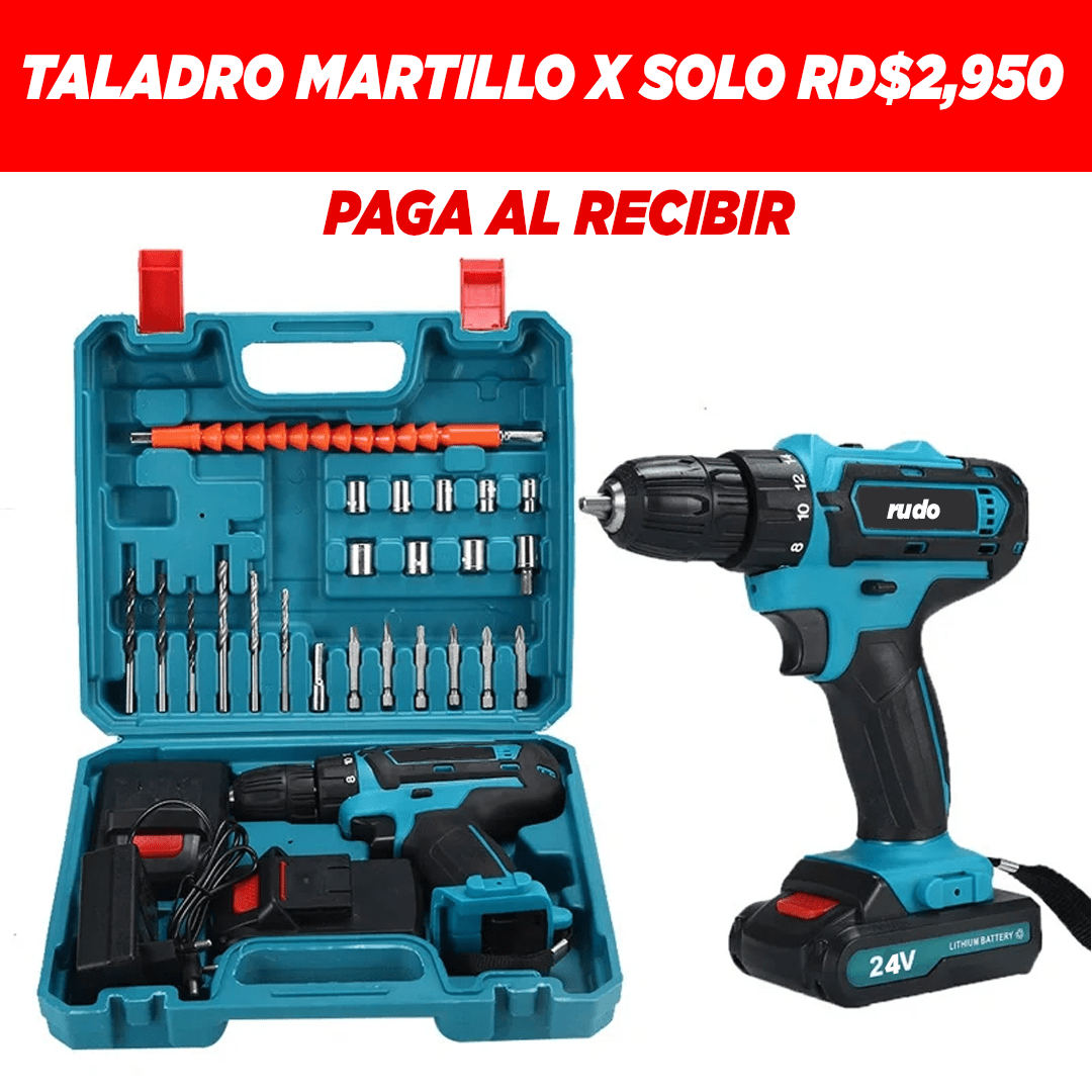 Taladro 24V Recargable Con Martillo 🔨 y Herramientas De Regalo Overshoprd.com 